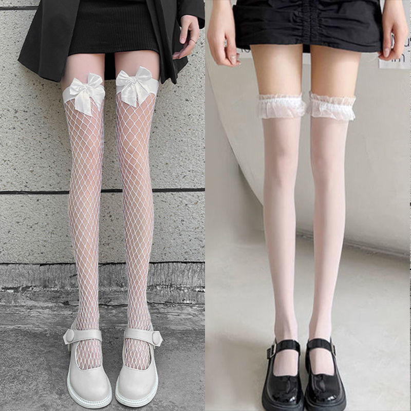 Solid Color Sexy Stockings Sexy Fishnet Stockings Bow Black Stockings Women Summer Thin Stockings Lace Over The Knee Socks display picture 19