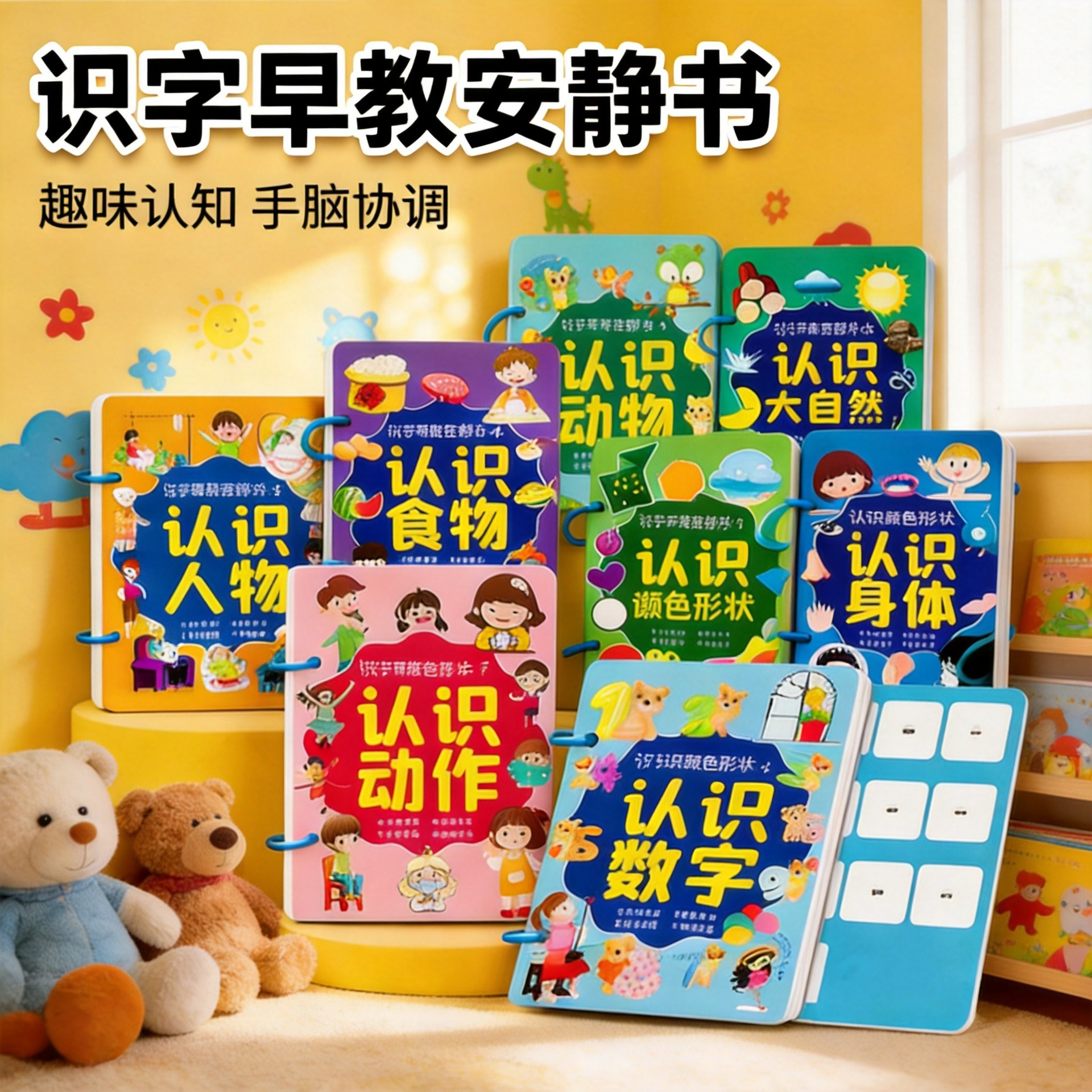 识字安静书3-6岁启蒙认字粘贴书游戏撕拉书幼儿早教儿童益智玩具