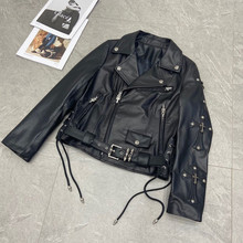 女款女款绵羊皮机车服皮衣铆钉款羊皮皮衣荔枝纹休闲修身秋季外套