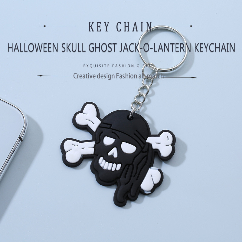 Halloween Skull Ghost Pumpkin Lamp Keychain Mobile Phone Back Sticker Decoration Pendants Accessories display picture 1