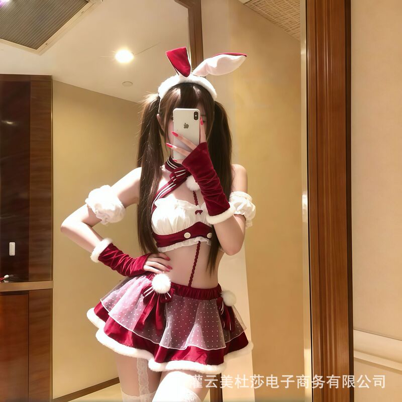 Big Girl Style Christmas Sexy Lingerie, Pure Desire Cosplay, Hot Bunny Girl Passionate Bra, Open-Crotch Uniform