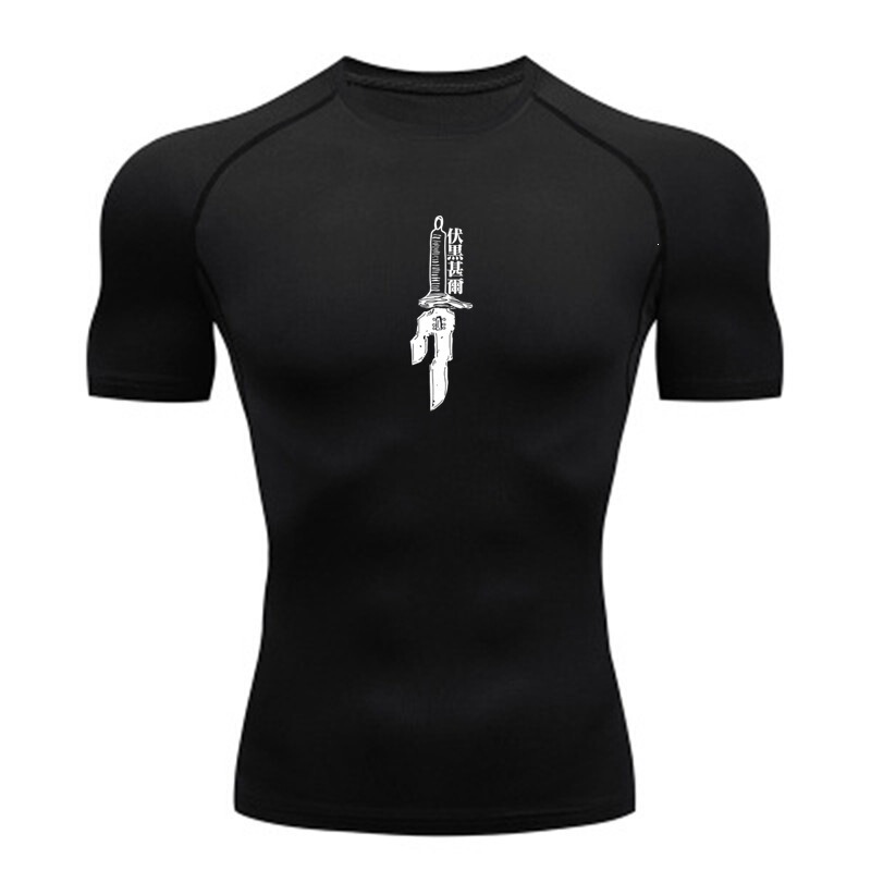 Anime Graphic Men's Sports T-Shirt Running Base Layer Gym Training Male Breathable Sweat-Wicking Elastic Tight-Fitting Clothing