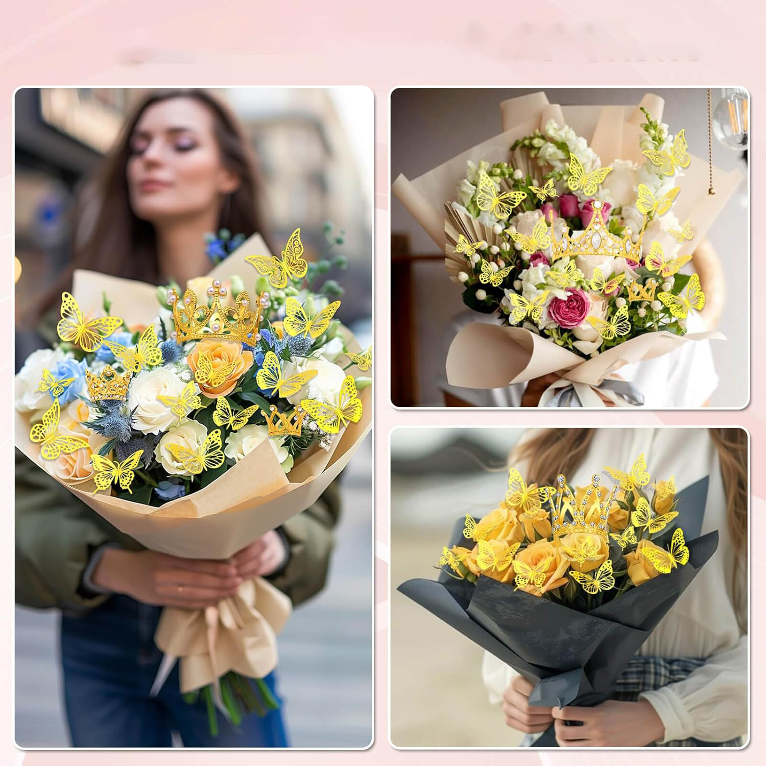 Corona de aleación de diamante mariposa decoración de niños desfile ornamentos de cumpleaños pulgar corona de niños