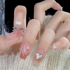 甜美法式腮紅可愛洛可可小兔穿戴甲珍珠甲片假指甲 成品美甲貼片