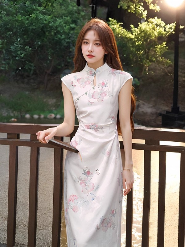 新中式国风长裙女2025夏季收腰显瘦复古风提花立领开叉旗袍连衣裙|undefined