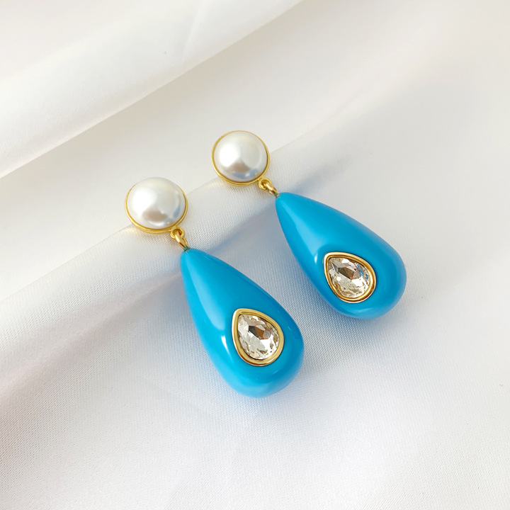 1 Pair Ig Style Water Droplets Plating Inlay Plastic Resin Brass Zircon Gold Plated Ear Studs display picture 23
