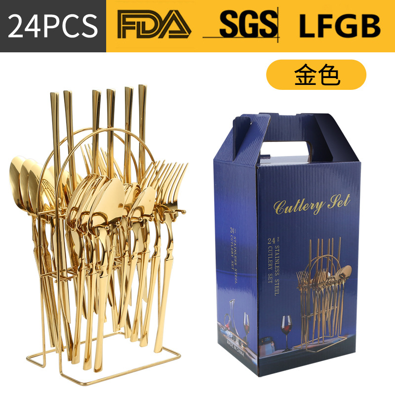 Amazon transfronteriza suministro de vajilla de acero inoxidable 24 piezas traje de cintura pequeña 4 piezas caja de regalo cuchillo, tenedor y cuchara traje