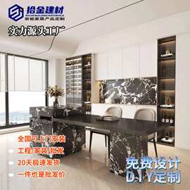 黑色岩板岛台餐桌一体可伸缩轻奢极简多功能岛台储物柜吧台柜定制