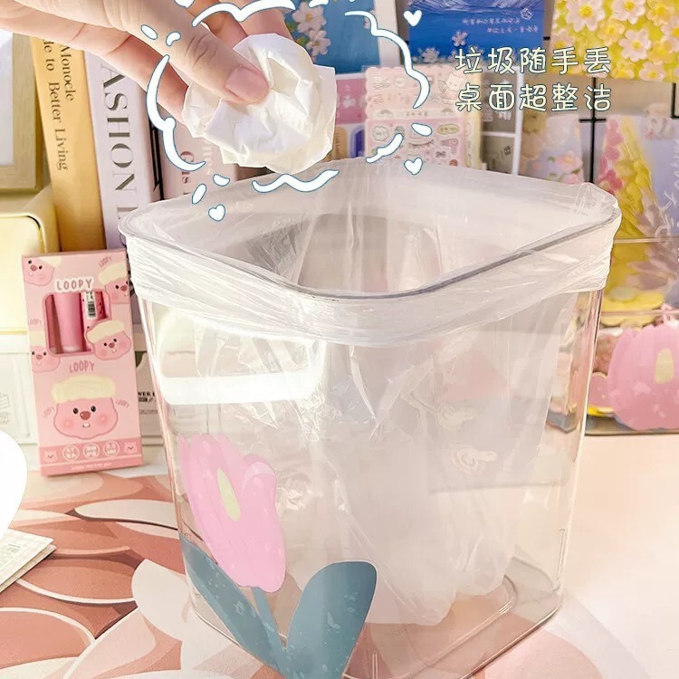 Cute small desktop trash can for home use, small transparent acrylic fish tank, square garbage storage bin