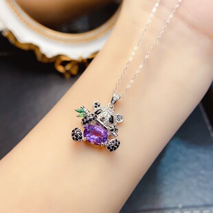 New natural amethyst pendant S925 silver inlaid main stone 7*9mm Joker net red explosions women's jewelry wholesale