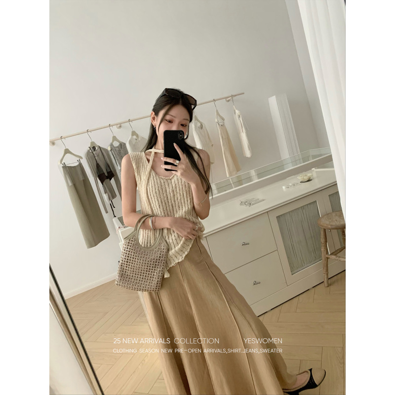 小宜 云间隙染·夏季新款薄款粉色卡其色半身裙女长裙a字伞裙|undefined