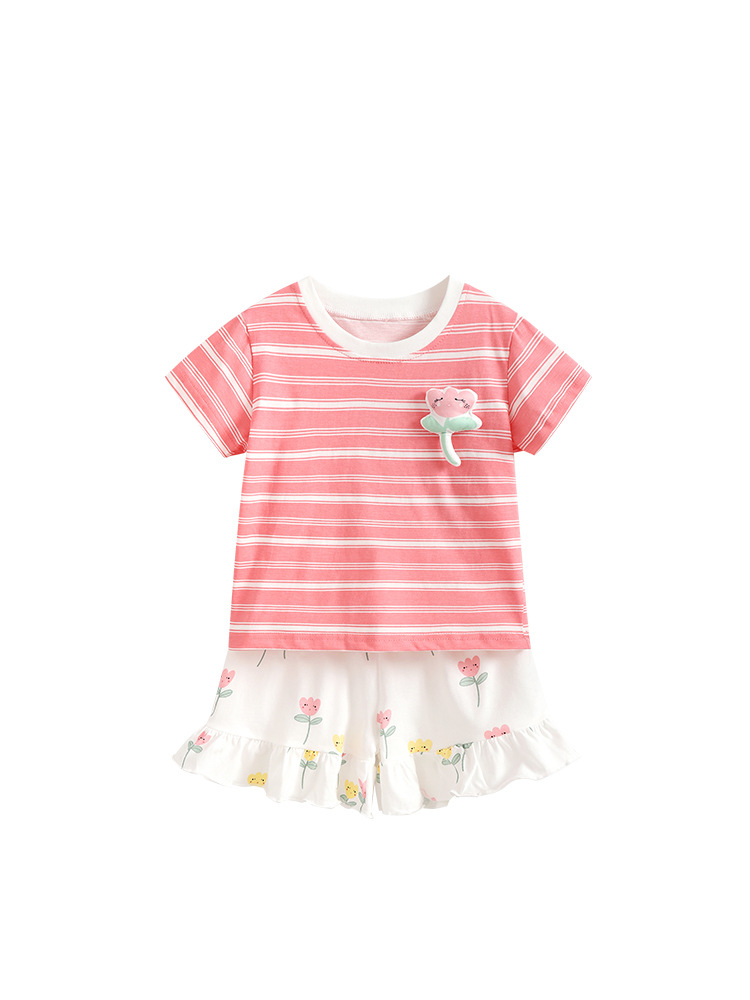 Transfronterizo malawee ropa de niñas de moda set de verano nuevo estilo europeo y americano para niños a rayas de manga corta set de dos piezas