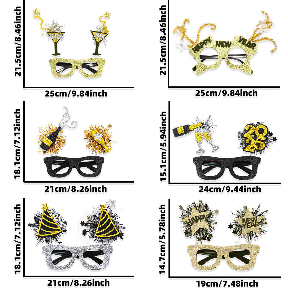 Glasses New Year's Eve Party decorations Photo props to celebrate the New Year Creative black gold frames_voghion.com