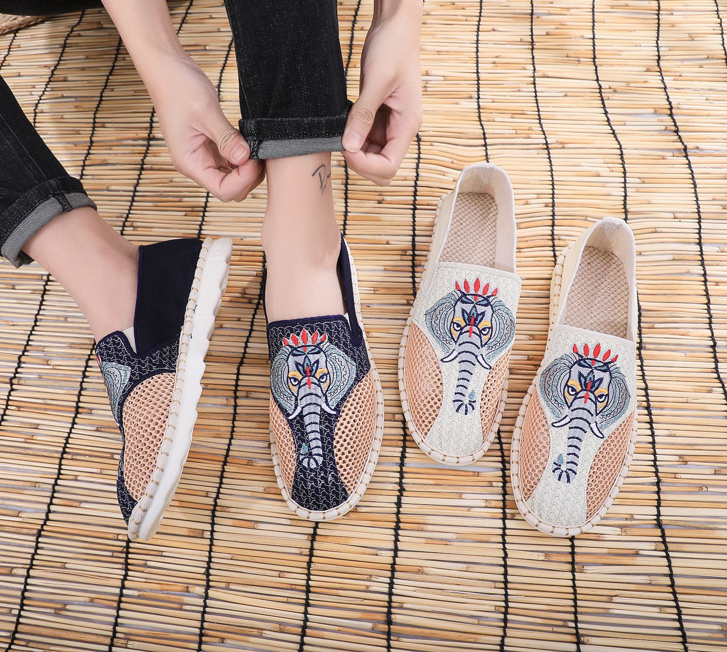 Low casual textile cloth breathable ethnic shoes