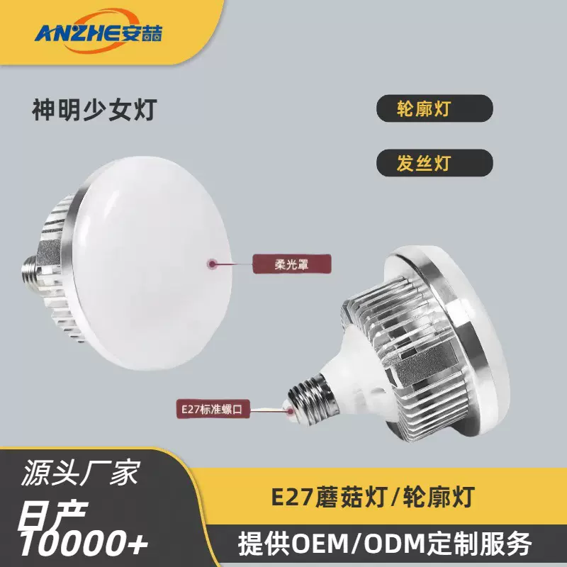 蘑菇灯柔光灯摄影灯泡LED摄影灯补光灯网红直播拍照柔光箱补光灯