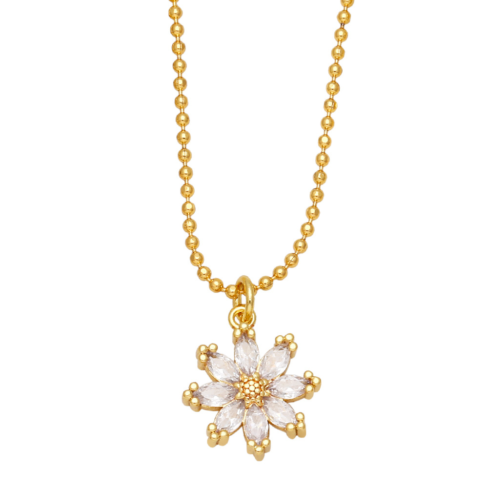 Simple Style Flower Copper Necklace Zircon Copper Necklaces