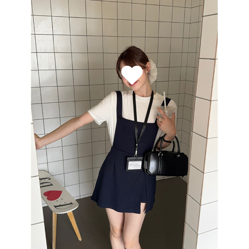 大码梨形身材时尚连衣裙女装2025夏季感背带裙裤胖MM遮肚显瘦裙子