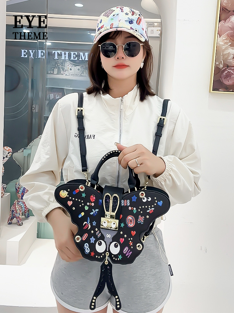 Diseño noble de mujer mariposa impresa bolsa de bloqueo diosa bolso de doble clic multipropósito 2642 #