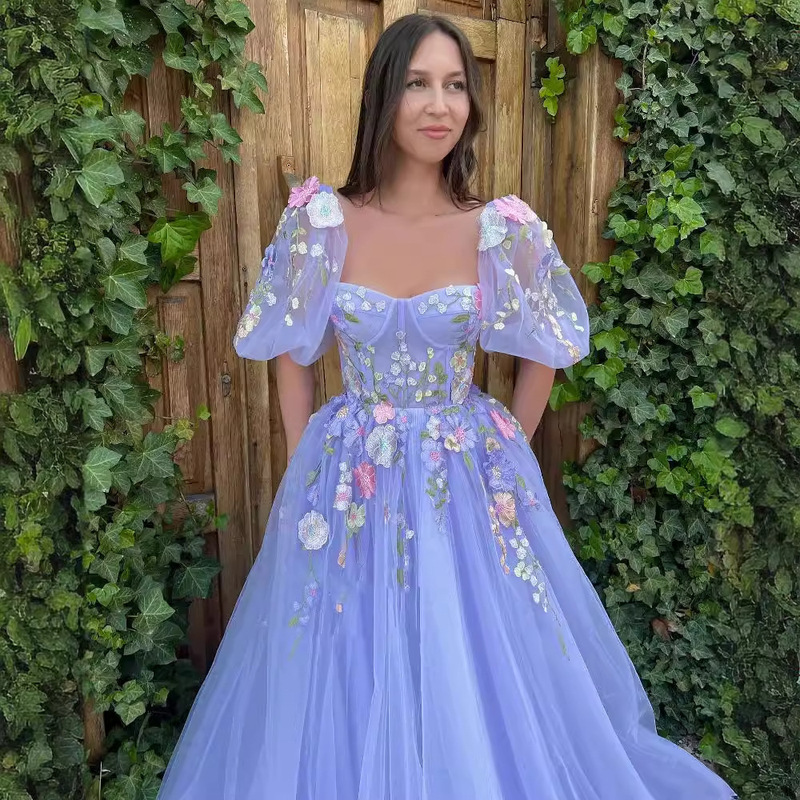 2026 New Floral Design Forest-Style Puff Sleeve Long Gown, Sweet and Elegant Cross-Border European and American Evening Dress 2026 New Floral Design Forest-Style Puff Sleeve Long Gown, Sweet and Elegant Cross-Border European and American Evening Dress