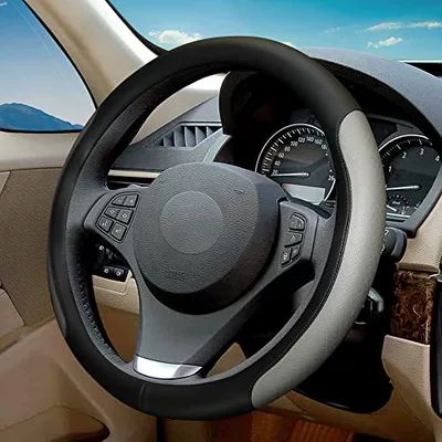 Classic Embossed Contrasting Color Steering Wheel Cover, Microfiber Leather, Non-Slip, Breathable, Universal for All Seasons, Non-Slip and Wear-Resistant Handle Cover (Steering wheel cover) - black-gray-38cm