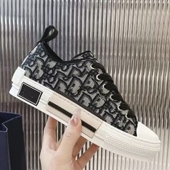 欧洲站外贸男鞋情侣款透气印花时尚板鞋D字母帆布厚底休闲运动鞋