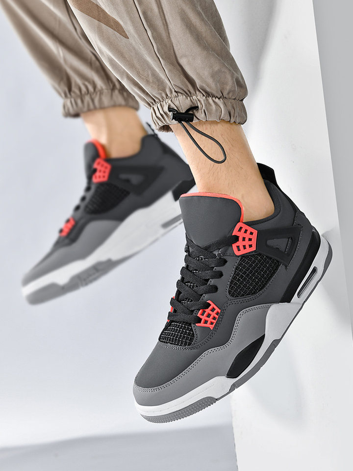 Giày thể thao nam cổ thấp chống trượt đế dày tăng chiều cao, giày sneaker phối màu — JD-AJ4 màu xám đen, JD-AJ4 màu đỏ lửa, JD-AJ4 đen đỏ chi tiết 12
