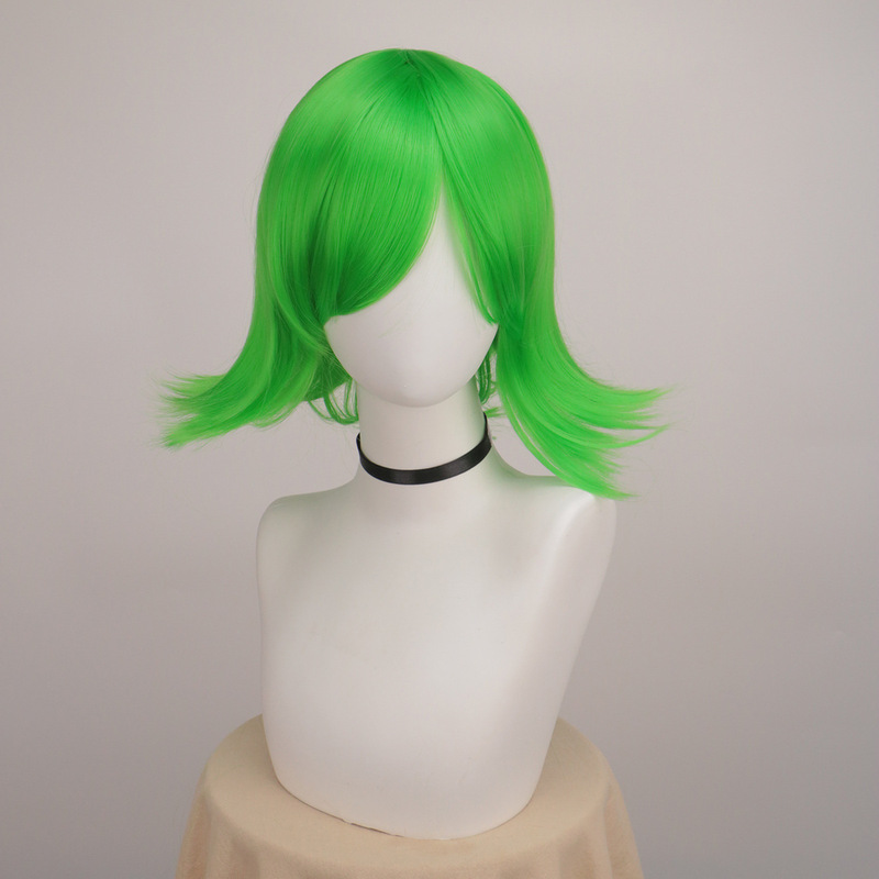 Cos Wig Brain Agent Mysterious Villain Reflective Green Short Hair Style Factory Direct Sales Halloween Wig