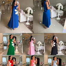 2025夏季欧美亚马逊跨境外贸新款时尚印花舒适修身无袖圆领连衣裙