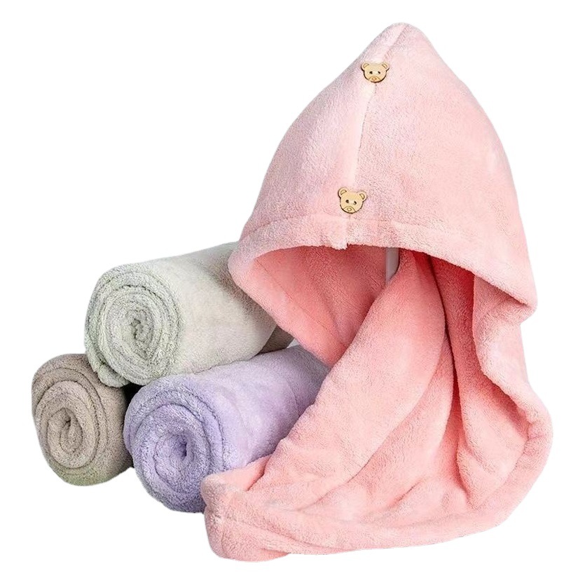 Nuevo sombrero de pelo seco de lana de coral de doble capa para mujer, toalla de pelo de secado rápido súper absorbente, gorro de ducha lindo para niños al por mayor