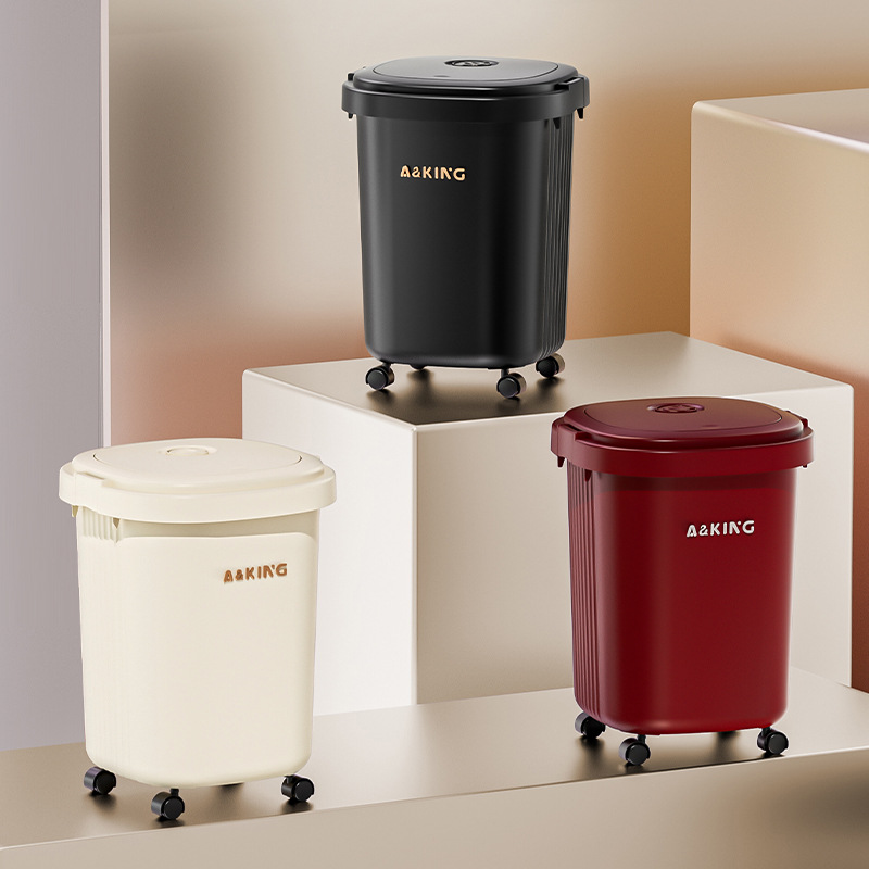 Basura doméstica cuadrada con ruedas de alto valor facial cubre cubo de inodoro de gran capacidad para sala de estar dormitorio cesta de papel especial para cocina