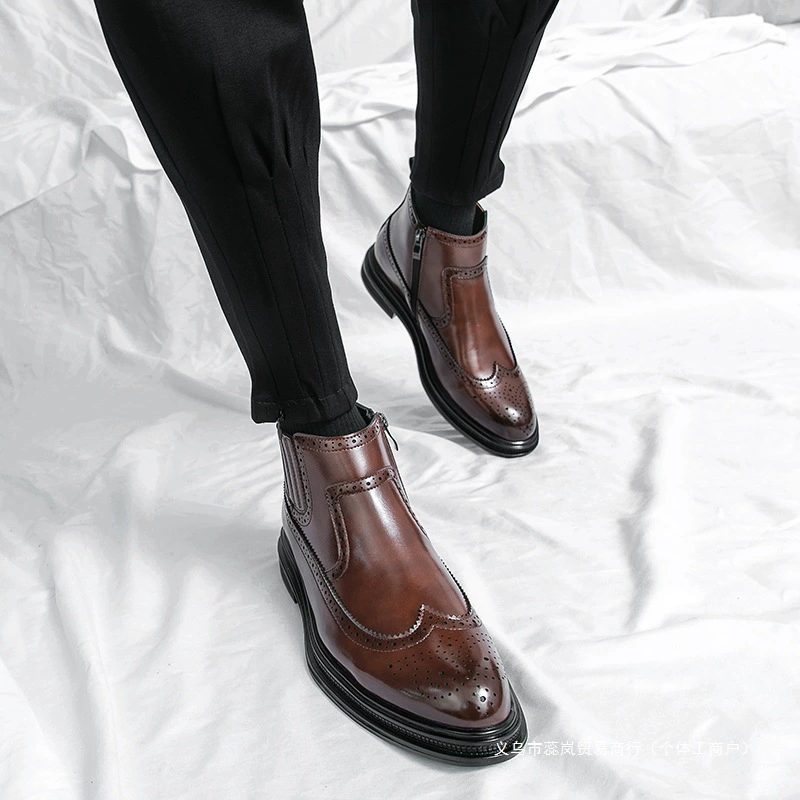 Брок кожаная обувь мужской наконечный Челси 2025 новые ботинки Мартин мужской корейский стиль
