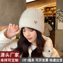 秋冬新款女士针织帽韩版毛线加绒保暖帽坑条包头甜美百搭休闲帽子