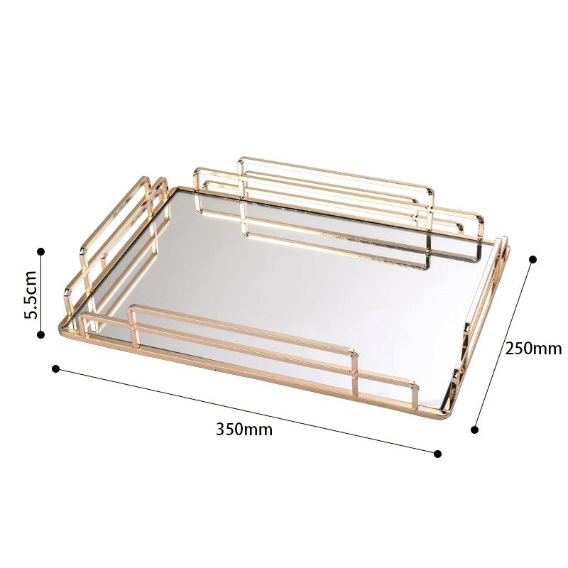 Transfronterizos paneles de vidrio de lujo ligero de estilo europeo mesa de té espejo de mesa de té metal platado bandeja de frutas decoración