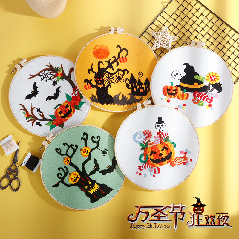 Original DIY bordado hecho a mano paquete de material de Halloween calabaza murciélago fantasma de Europa y América Vacaciones de Navidad transfronteriza Inglés