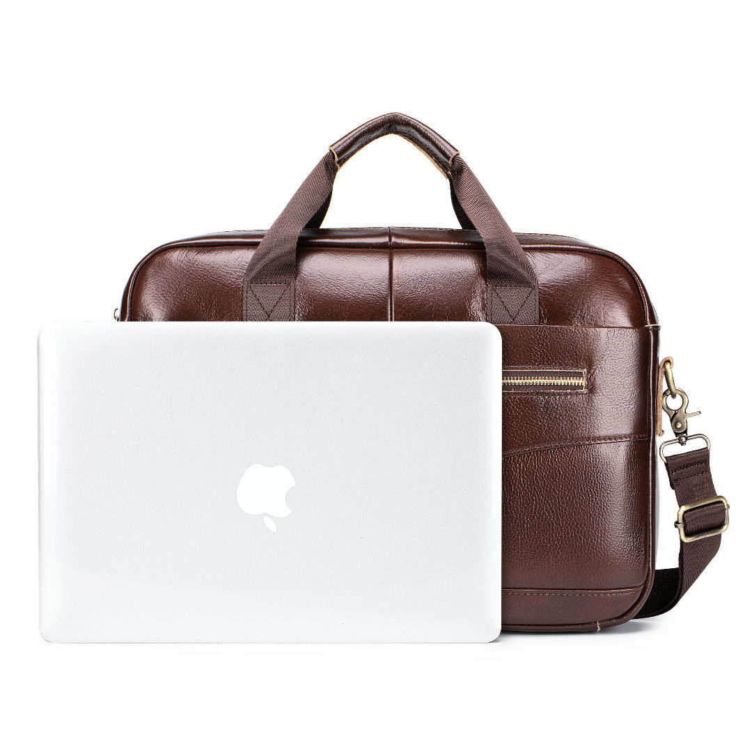 Hombres primera capa de piel vaca bolso la vendimia cremallera horizontal maletín productos fuente