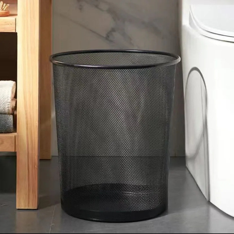 Large Black Iron Trash Can for Home Use, Suitable for Living Room, Kitchen, Bathroom, and Toilet, with a High-End Feel, Round Metal Trash Bin Large Black Iron Trash Can for Home Use, Suitable for Living Room, Kitchen, Bathroom, and Toilet, with a High-End Feel, Round Metal Trash Bin