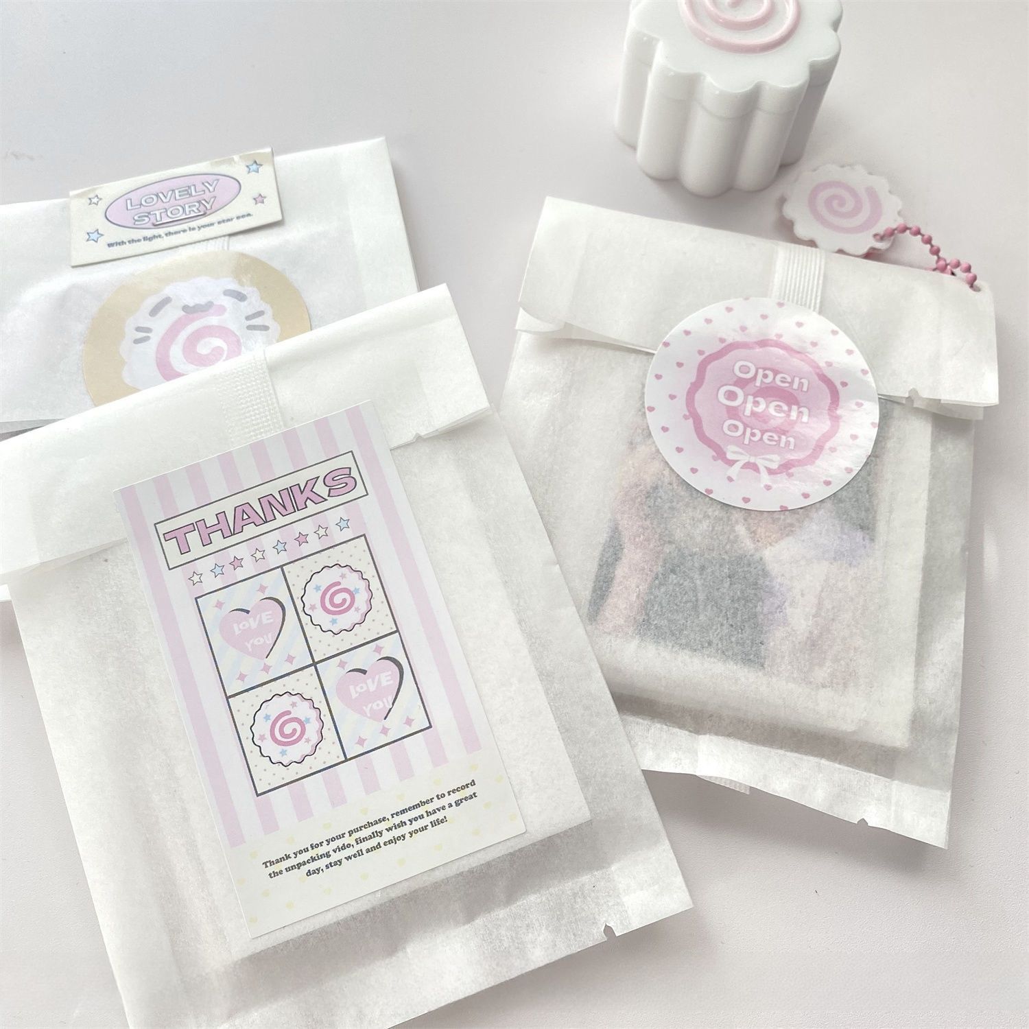 High-value ins white cotton paper bag translucent frosted packaging love bean small card self-sealing bag portable thick