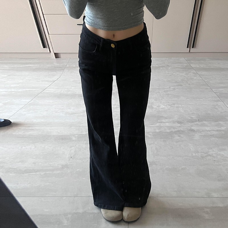 Black Hot Girl Low Waist Micro-flared Jeans Women's Autumn New American Style Retro High Street Straight Pants Black Hot Girl Low Waist Micro-flared Jeans Women's Autumn New American Style Retro High Street Straight Pants