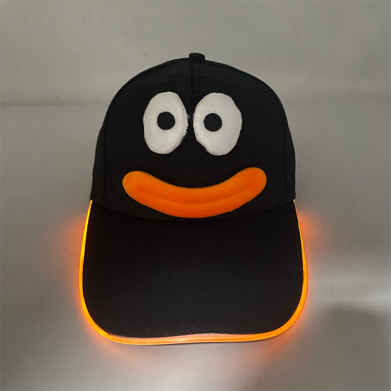 Big Eyes Sausage Mouth Illuminating Béisbol Sombrero lindo dibujo animado espectáculo de eventos al aire libre escenario LED iluminado gorra de lengua de pato