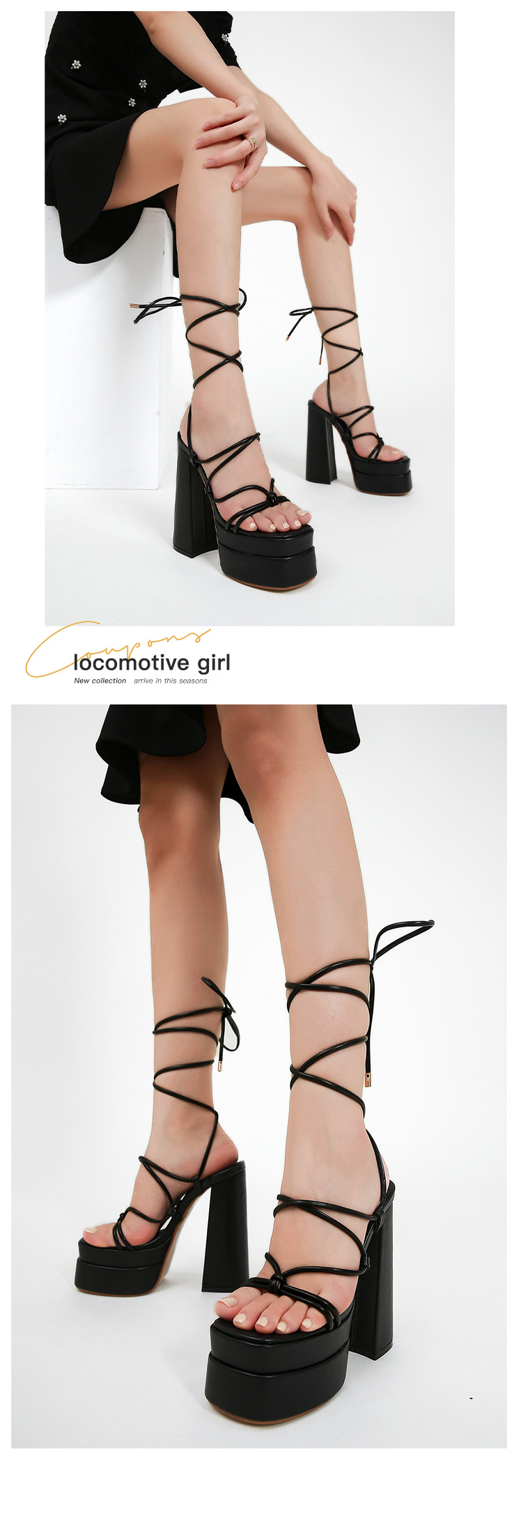 Sandal cao gót La Mã nữ quai dây mảnh, gót 9 cm, phong cách catwalk — Màu tím chi tiết 17