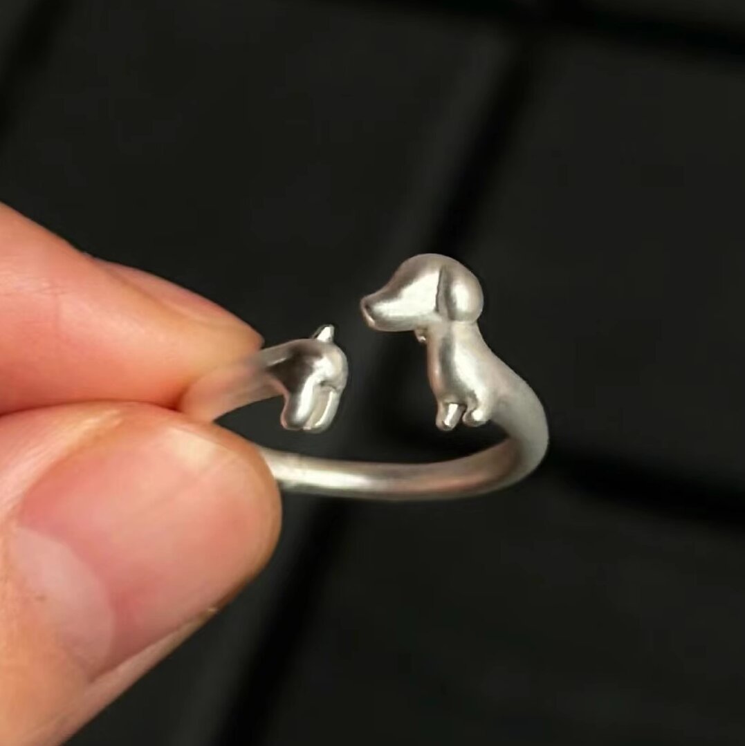 Vintage Dachshund Ring For Women Simple Adjustable Open Band_voghion.com