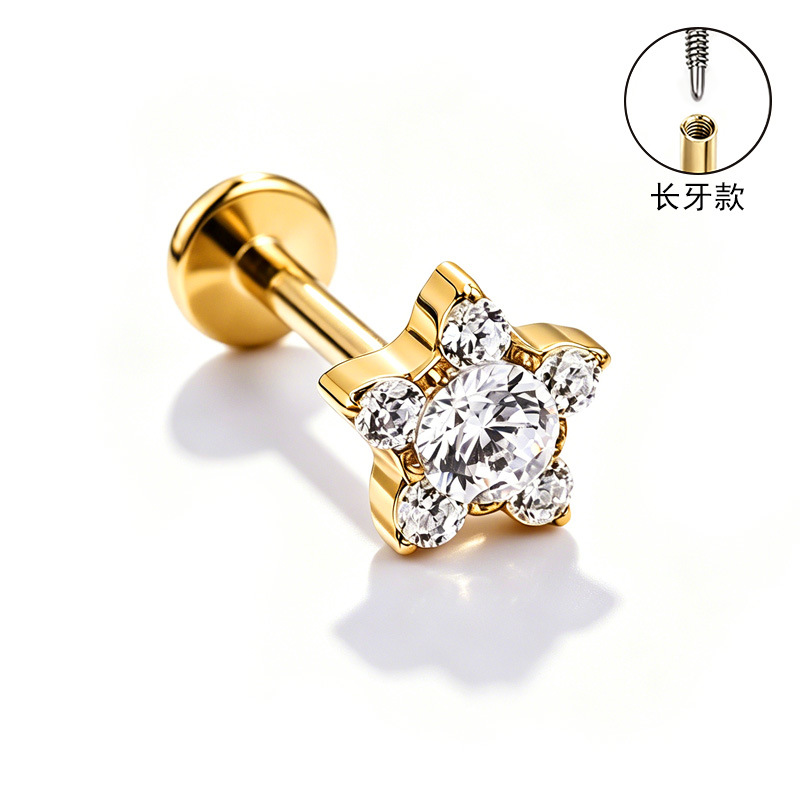F136 Titanium Alloy Ear Studs, Carved Bone Studs, Long Tooth Style with Zirconia, Lip Studs, G23 Titanium Body Piercing Jewelry detail image 8