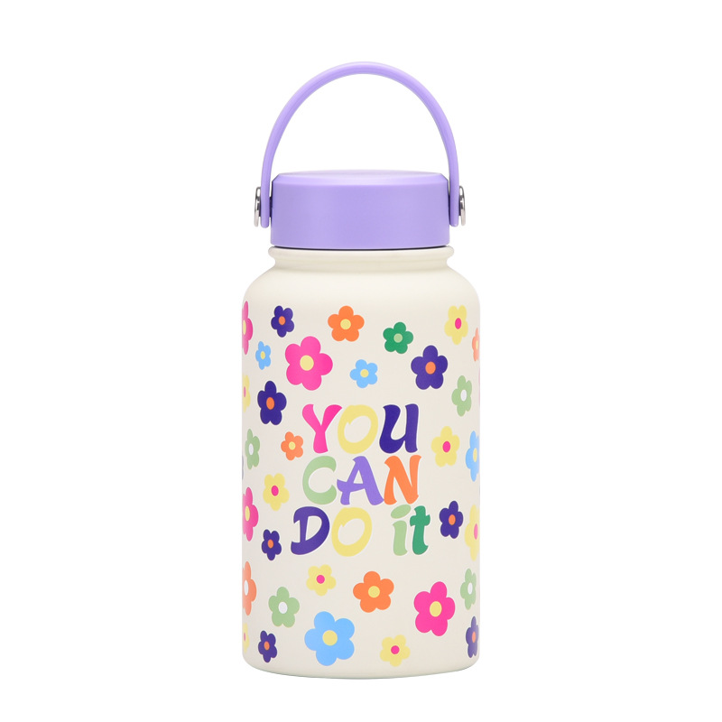 Nueva transfronteriza 650ml taza de vacío de boca ancha portátil de vacío niños estudiante deportes hervidor de agua de impresión al aire libre taza