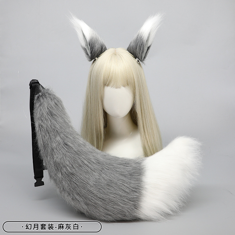 Set de accesorios de orejas y cola de animal de peluche para envío directo: orejas de zorro, orejas de lobo, pinza para el pelo, cola de lobo, cola de zorro, accesorios para la cabeza, hecho a mano