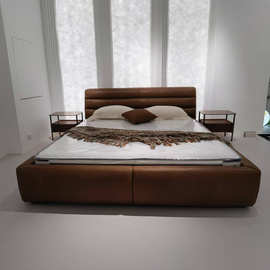 侘寂风布艺床民宿极简榻榻米豆腐块北欧设计师主卧双人床极简风