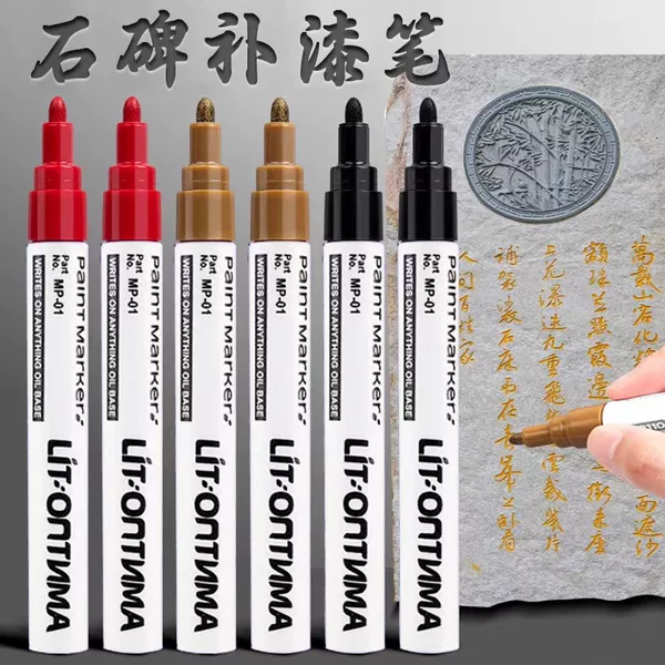 Stone Stele Paint Pen Tomb Sweeping Inscription Paint Pen Red Stele Pen Waterproof No Fading Gold Paint Red