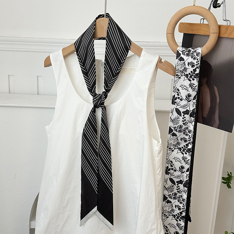 Pañuelo de seda, banda larga, sensación de alta calidad, bufanda pequeña decorativa, bolsa de toalla de seda, envuelta, pañuelo floral, cinta para el cabello, serpentín para el cabello