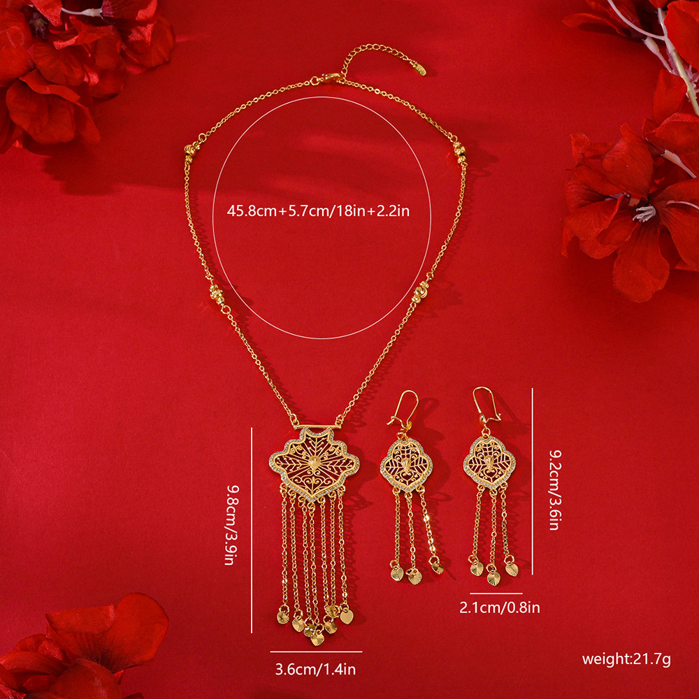 Bronce de moda dorado aretes de piedra de aluminio collar conjunto de joyas mujeres transfronterizas joyas populares de Oriente Medio pendientes colgantes image 5