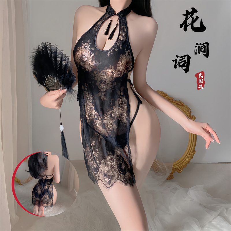 情趣内衣性感蕾丝镂空旗袍制服诱惑透视睡衣角色扮演激情代发A84