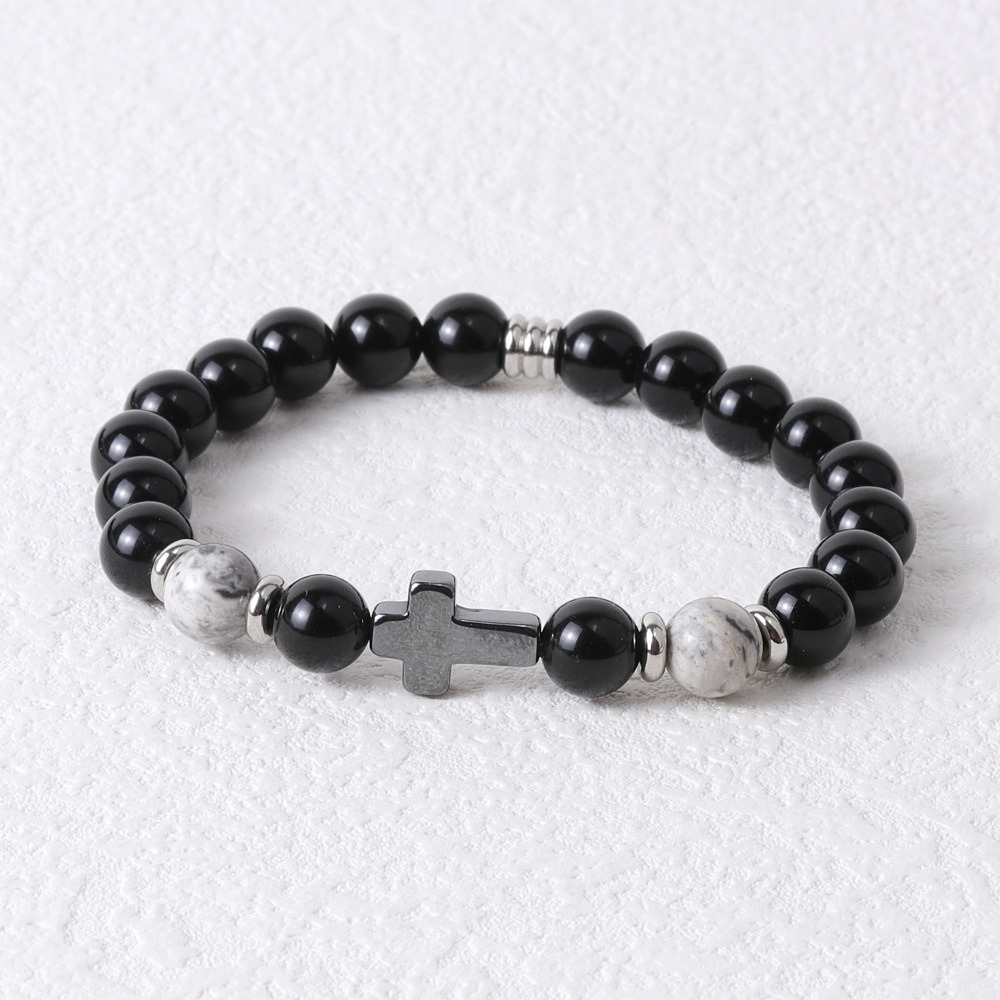 Round Pattern Hip-Hop Retro Round Natural Stone Beaded Handmade Men's Bracelets Men Beaded Bracelets